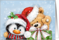 Merry Christmas for my friend, cute penguin and bear with present card