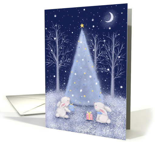 Merry Christmas, two cute rabbits with Christmas tree card (1537516)