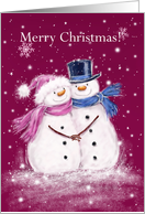 Merry Christmas for both of you, snowman couple cuddling in snowflakes card