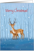 Merry Christmas and a Happy New Year, Deer and Fawn in Snowy Forest card