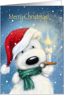 Merry Christmas, Cute Polar Bear with Santa’s Hat Holding Candle card