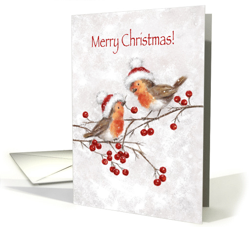 Merry Christmas, Cute Robins on Branch with Red Berries card (1544252)