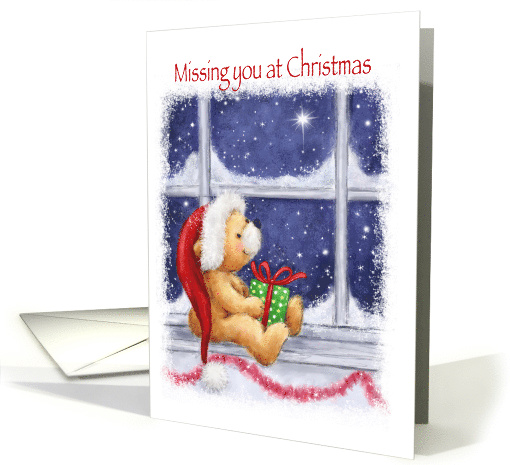 Missing You at Christmas, Cute Bear Sitting and looking at Star card