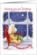 Missing You at Christmas, Cute Bear Sitting and looking at Star card