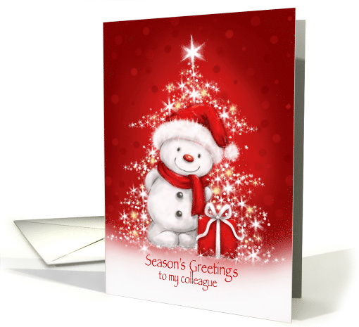 Season's Greetings to My Colleague, Snowman with Sparkling Tree card