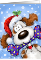 Humorous Christmas, Funny Dog with Decorated Bone card