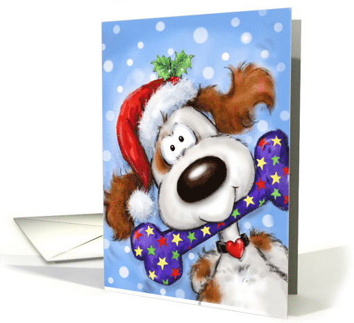 Humorous Christmas for friend, Funny Dog with Decorated Bone card
