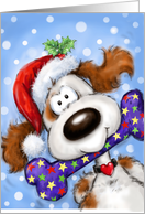 Humorous Christmas for friend, Funny Dog with Decorated Bone card
