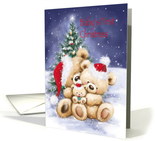 Baby's first Christmas, Two Bears Holding Baby in Snow... (1548942)