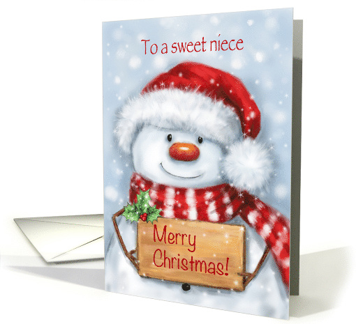 Merry Christmas Niece, Cute Penguin Holding Wooden... (1549572)