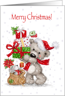 Merry Christmas Nephew, Cute Bear Holding Presents with Mouse card