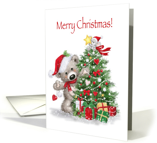 Merry Christmas MY Grandson, Cute Bear with decorated tree card