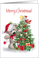 Merry Christmas MY Grandson, Cute Bear with decorated tree card