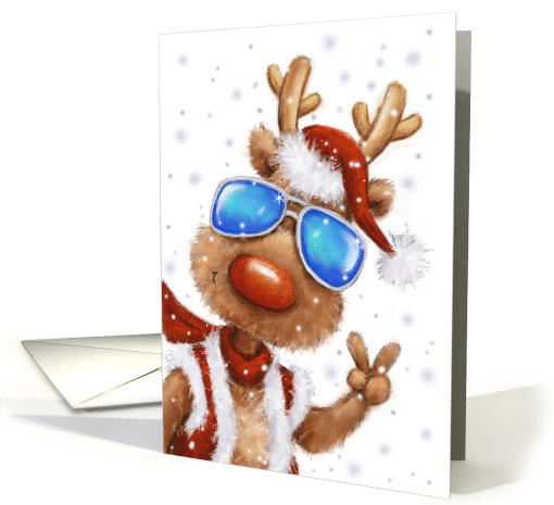 Happy Holidays, Cool Reindeer With Sunglasses Showing V Sign card