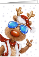 Happy Holidays, Cool Reindeer With Sunglasses Showing V Sign card