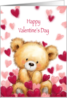 Happy Valentine’s Day, Cute Bear and Dropping Hearts card