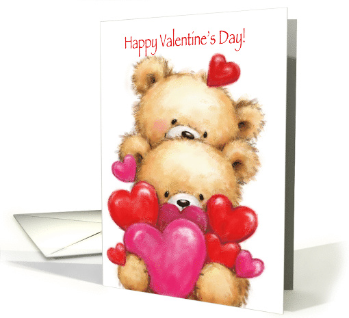 Happy Valentine's Day, Cute Bear Couple with Red Hearts card (1552796)