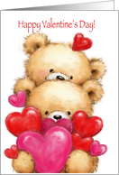 Happy Valentine’s Day, Cute Bear Couple with Red Hearts card