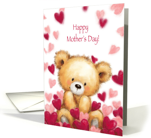 Happy Mother's Day, Cute Bear with Red Hearts Dropping Around card