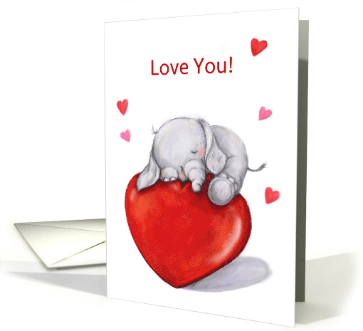 Love You Valentine's Day, Elephant Sleeping On Big Heart card