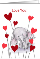 Happy Valentine’s Day, Cute Elephant With Red Hearts card