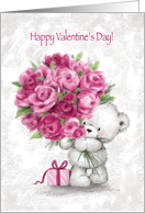 Happy Valentine’s Day, Cute White Bear With Pink Roses card