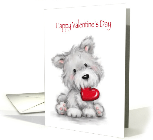 Valentine's Day, Very Cute Grey Dog With Red Heart card (1553528)