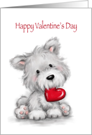 Valentine’s Day, Very Cute Grey Dog With Red Heart card