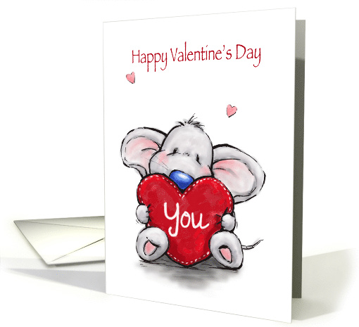 Valentine's Day, Cute Mouse Holding Red Heart Cushion card (1553534)