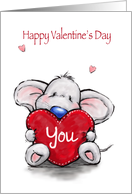 Valentine’s Day, Cute Mouse Holding Red Heart Cushion card