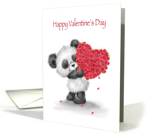 Valentine's Day, Cute Panda Holding Red Heart Shaped Roses card