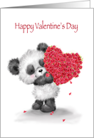 Valentine’s Day, Cute Panda Holding Red Heart Shaped Roses card