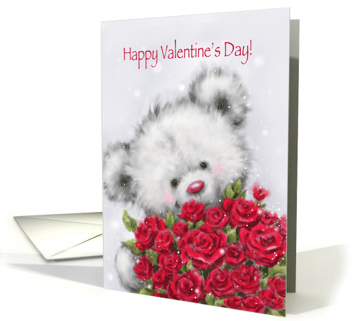 Valentine's Day, Cute Bear with a Bunch of Red Roses card (1553550)