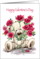 Cute Bear with Red Roses, Happy Valentine’s Day card