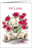 Cute Bear with Red Roses, Happy Valentine’s Day with Love card