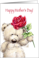 Cute Bear with Big Red Rose, Happy Mother’s Day card