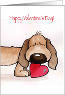 Comical Dog with Red Heart in His Mouth, Happy Valentine’s Day card