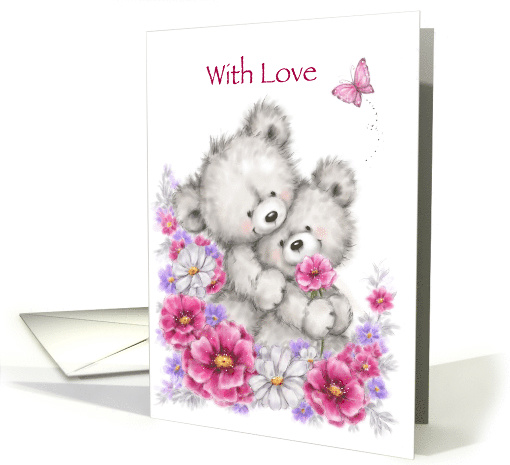 Wedding Anniversary, Cute Bear Couple Cuddling in Flowers card
