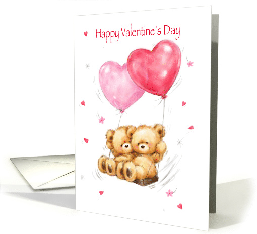 Valentine's Day, Cute Bear Couple on Swing with Heart Balloons card