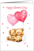 Valentine’s Day, Cute Bear Couple on Swing with Heart Balloons card