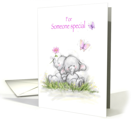 Valentine's Day, Cute Elephant Couple Cuddling on Meadow card