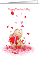 Valentine’s Day, Cute Mouse Sitting in Hearts Falling card