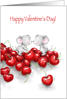 Valentine’s Day, Cute Two mouse on Heart Shaped Red Cherries card