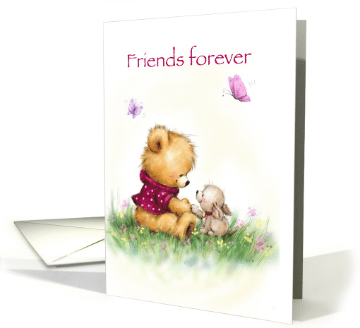 Friends Forever, Bear and Dog Together in Meadow card (1555046)