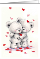 Cute Bear Couple Cuddling with Hearts Falling, Love and Romance card