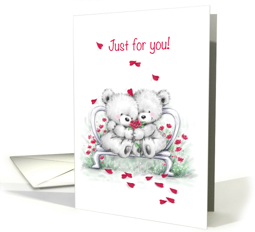 Cute Bear Couple Cuddling with Hearts Falling,... (1556406)