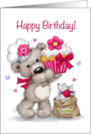 Cute Bear Cooking Pretty Cake, Happy Birthday card