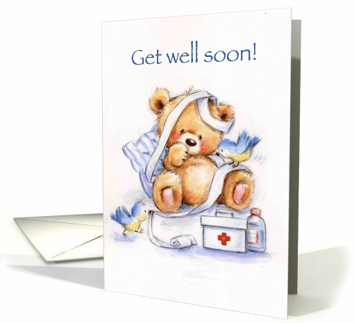 Get Well Soon, Birds Nursing Cute Bear with Bandages card (1558158)