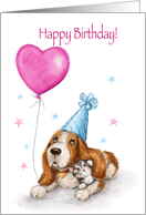 Birthday for Friend, Dog and Dat with Heart Shaped Balloon card