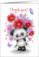 Thank You Panda with Beautiful Flowers and Butterfly card